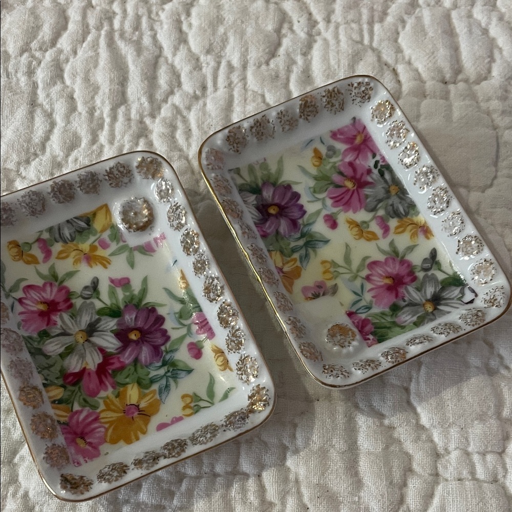 Floral Rectangular trinket dish Set